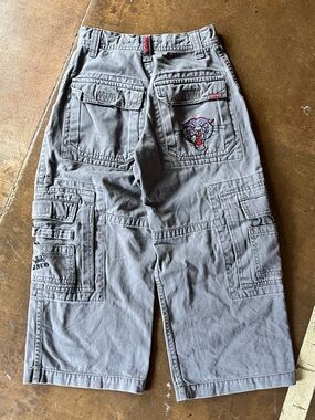 Vintage Y2K JNCO Warrior Panther Embroidered Gray Cargo Baggy Pants Youth 8